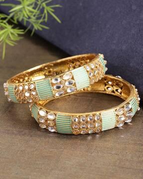 set of 2 gold-plated kundan-studded meenakari bangles