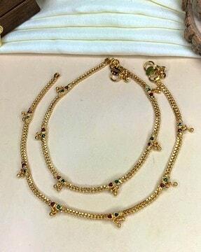 set of 2 gold-plated meenakari beaded anklets