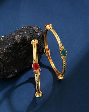 set of 2 gold-plated stone studded handcrafted bangles