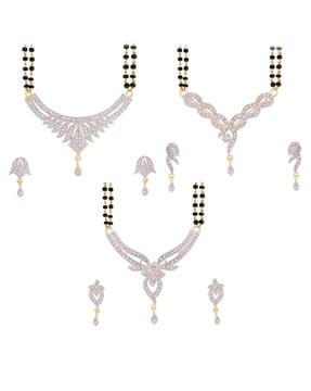 set of 2 gold-plated stone-studded mangalsutra with earrings
