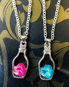 set of 2 heart necklace bottle pendant