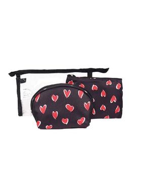 set of 2 heart print make-up pouches