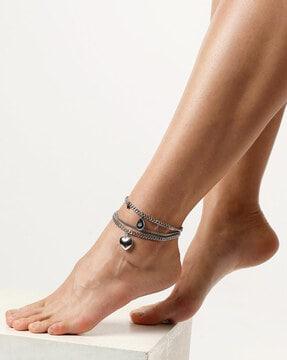 set of 2 link chain anklets with heart & star charms