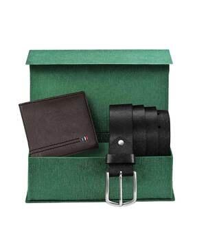 set of 2 logo-embossed wallet & belt
