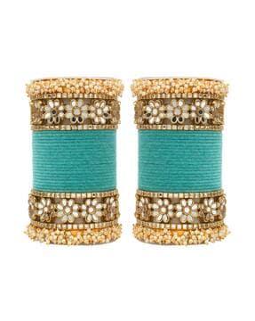 set of 2 mirror embellished velvet bangles