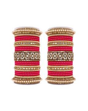 set of 2 mirror embellished velvet bangles