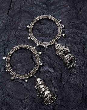 set of 2 oxidised silver-plated bangles with jhumka