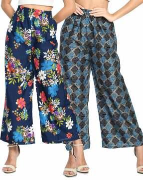 set of 2 printed palazzo with elasticated waist