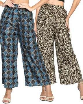 set of 2 printed palazzo with elasticated waist