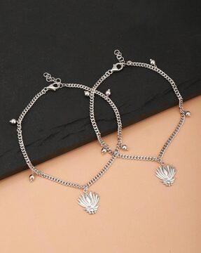 set of 2 rhodium plated charm anklet - b552618a