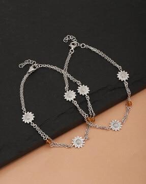 set of 2 rhodium plated charm anklet - b558011a