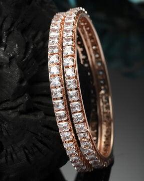 set of 2 rose gold-plated american diamond-studded bangles
