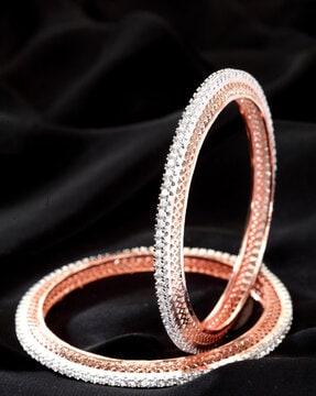 set of 2 rose gold-plated american diamond-studded handcrafted bangles