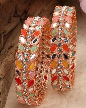 set of 2 rose gold-plated stone-studded bangles