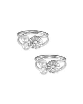 set of 2 sterling silver floral toe rings