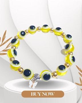set of 2 stone-beaded spring ring closure bracelets
