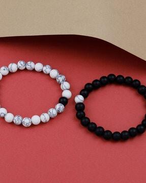 set of 2 stone-beaded stretch bracelets