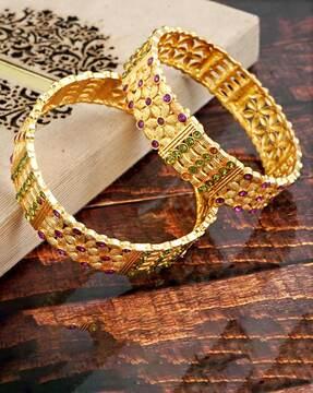 set of 2 stone-studded broad bangles