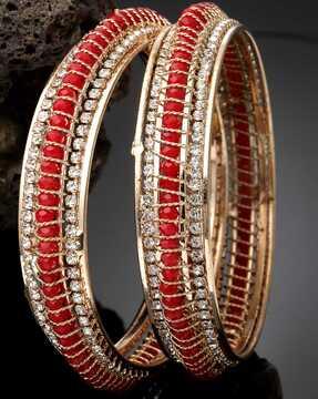 set of 2 women gold-plated american diamond-studded bangles