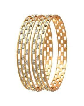 set of 2 women gold-plated stone-studded bangles