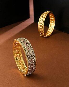 set of 2 women gold-plated stone-studded bangles