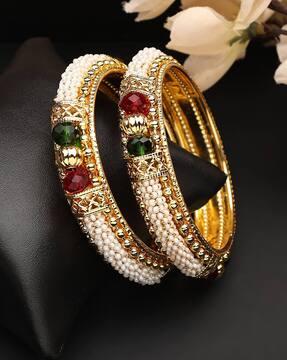 set of 2 women pearl-beaded broad bangles