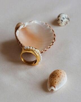 set of 2 women pearl-beaded stackable rings