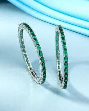 set of 2 women silver-plated stone-studded bangles