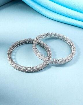 set of 2 women silver-plated stone-studded bangles