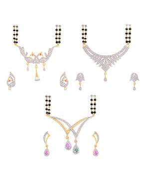 set of 3 american diamond mangalsutra pendant with chain & earings