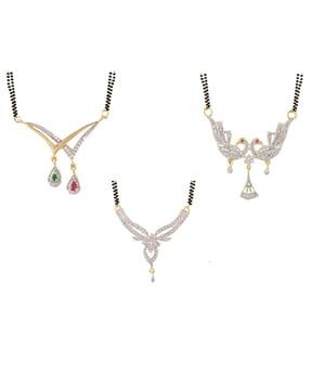 set of 3 american diamond mangalsutra pendant with chain & earings