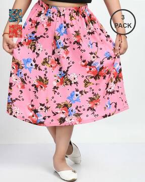 set of 3 floral print straight skirts