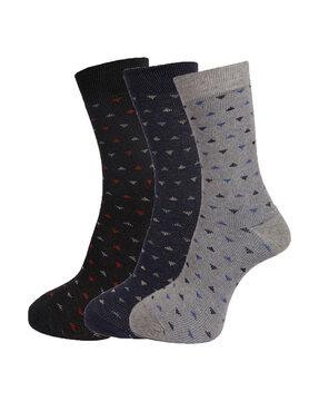 set of 3 geometric print mid-calf length socks