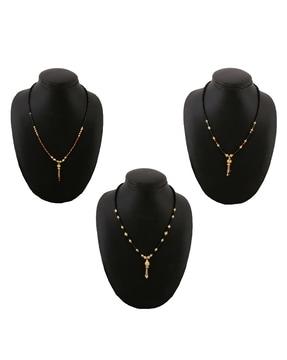 set of 3 gold-plated beaded mangalsutras