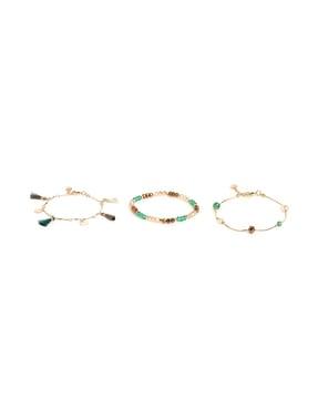 set of 3 gold-plated charm link bracelets