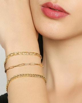 set of 3 gold-plated link bracelets