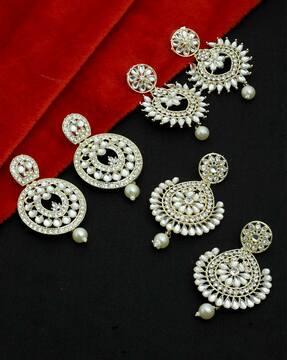 set of 3 gold-plated stone-studded jhumka earrings