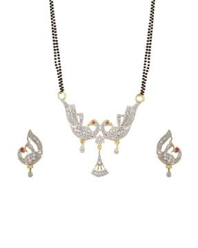 set of 3 gold-plated stone-studded mangalsutra with earring