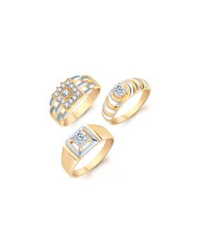 set of 3 gold-plated stone-studded rings