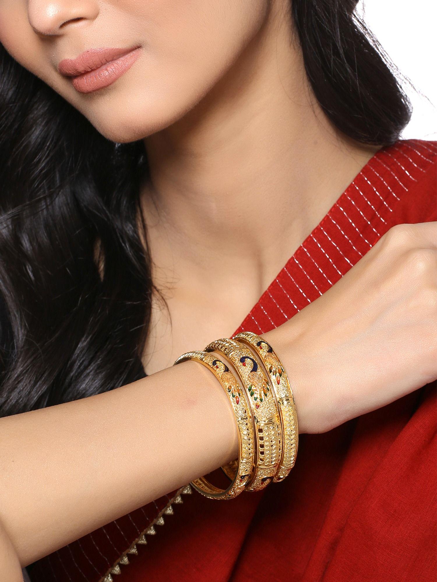 set of 3 gold-toned traditional meenakari touch bangles