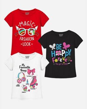 set of 3 graphic print round-neck t-shirts