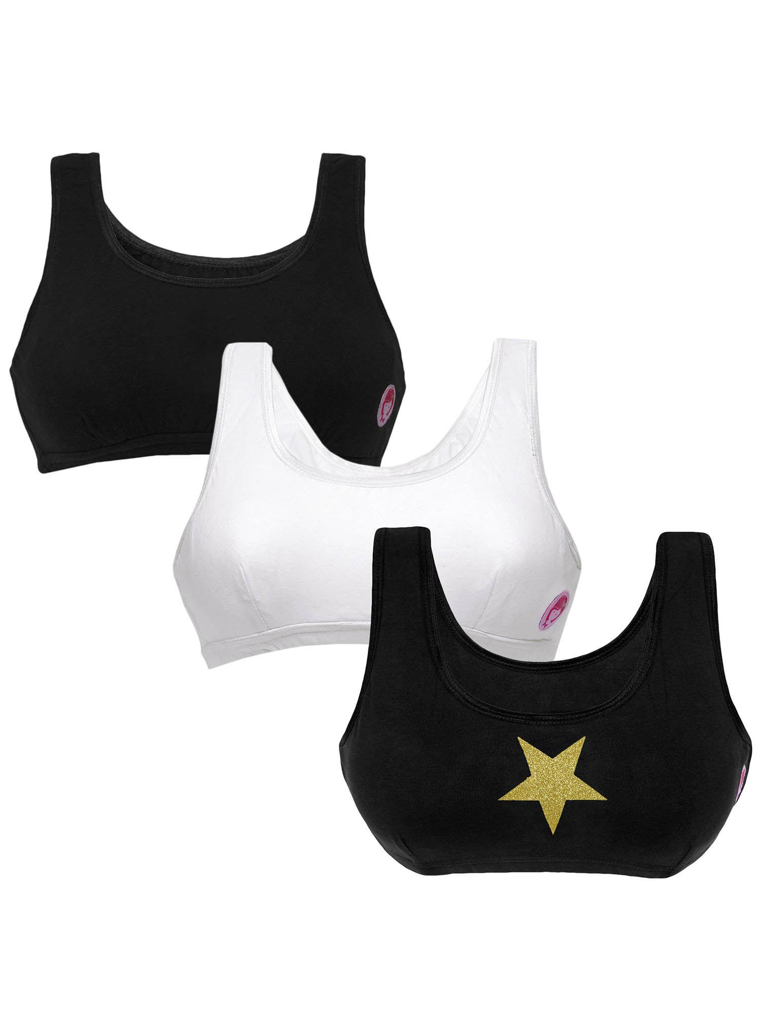 set of 3 non wired beginner/sports bras for girls black and white