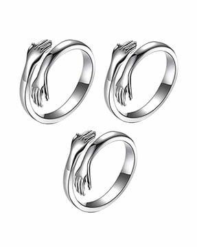 set of 3 silver-plated adjustable hug rings