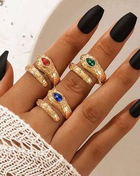 set of 3 stone-studded stackable rings