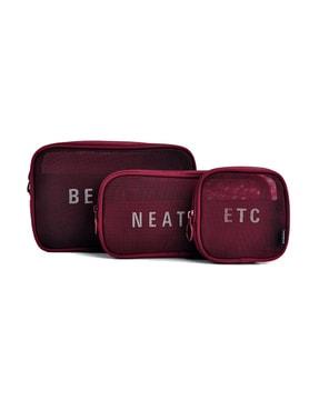 set of 3 typographic multipurpose pouch with zip-closure