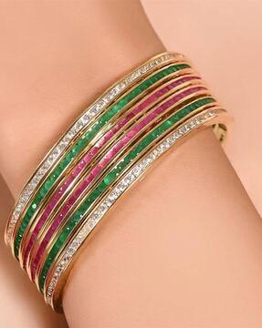 set of 3 women gold-plated stone-studded bangles