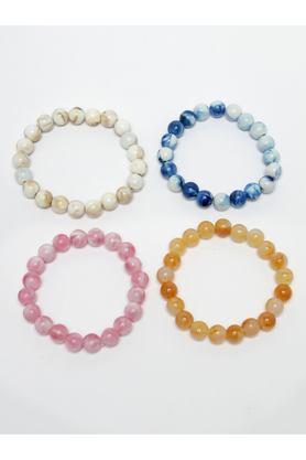 set of 4 artificial beads-beaded evil eye elasticated bracelet