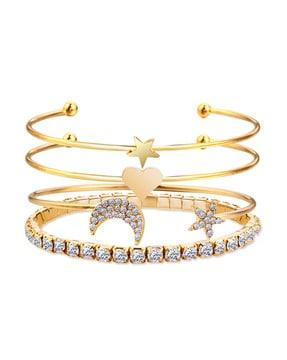 set of 4 crystal-studded moon & star kadaa bracelets