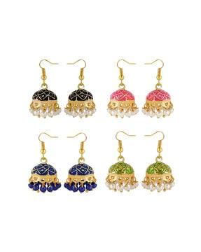 set of 4 enamel jhumka earrings
