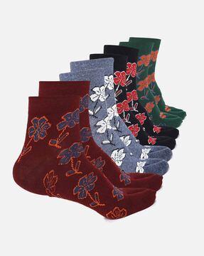 set of 4 floral pattern ankle-length socks